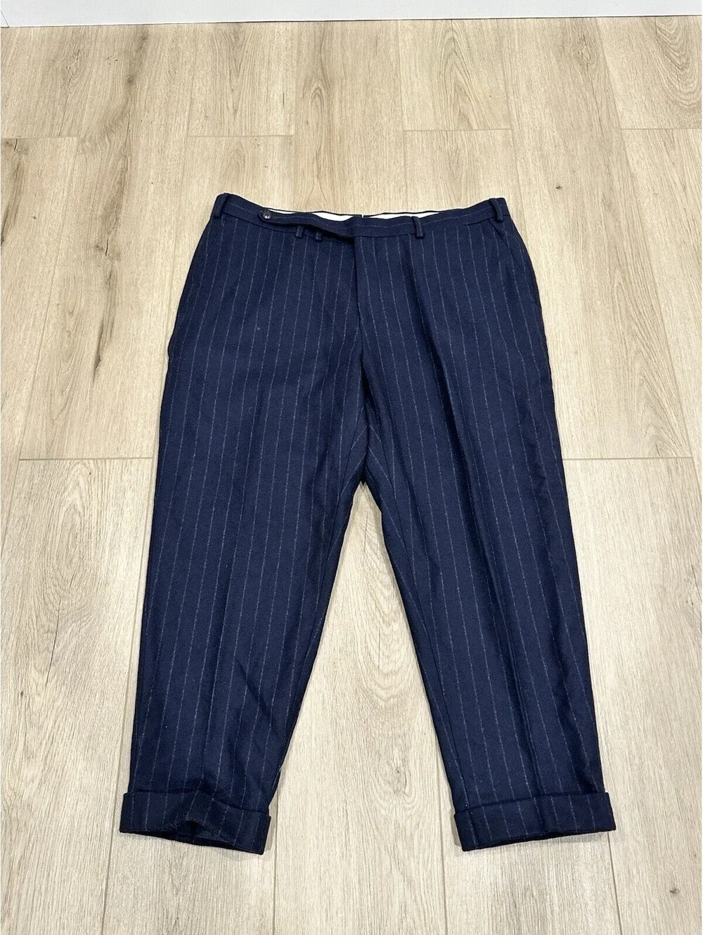 Suitsupply Circular Wool Flannel Striped Navy White Dress Pants Trousers 38x25